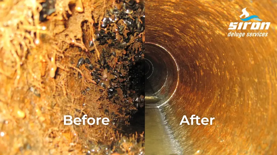 siron deluge services cleaning of piping systems before after 1